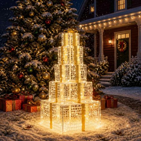 vidaXL Boîtes cadeaux de Noël empilables avec LED 250 LED Blanc chaud (1/5)