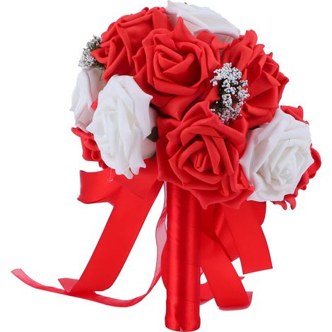 Bouquet de mariée fleurs artificielles PE rouge vif, composition pour décoration mariage, bureau, maison, cérémonie, fête, centre de table, 1 pièce. (1/5)