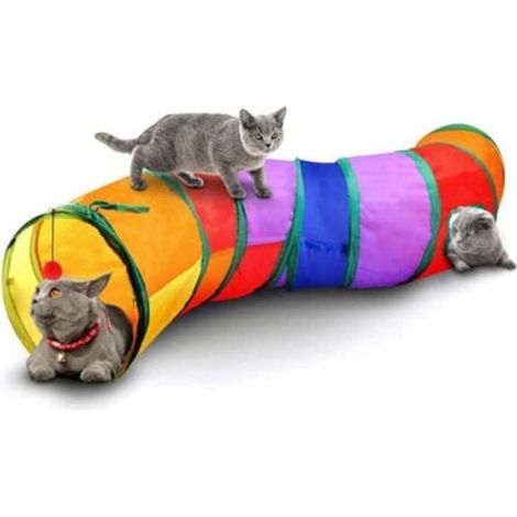 Faltbarer Spieltunnel für Kätzchen, Kaninchen und Welpen – Lustiges Indoor-Accessoire für Katzen – Regenbogenfarben, Größe S, faltbar (1/5)
