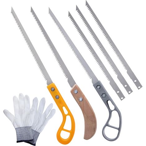 3 Pack 14" Portable Outdoor Hand Saw for Gardening - Heavy Duty Blade for Pruning Survival, Outdoor Gardening with 3 Replacement Saw Blades and Gloves (1/5)