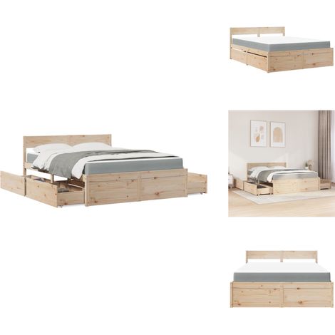 Bett mit Schubladen und Matratze 140x200 cm Massivholz Kiefer - Schlafzimmermöbel - Holzbetten - Kiefernholzmöbel - Boxspringbetten - Doppelbett