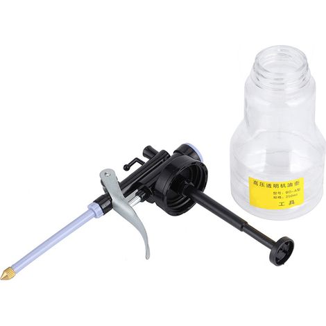 Bouteille d'huile lubrifiante transparente haute pression de 250 cc avec pistolet de remplissage manuel flexible (1/5)