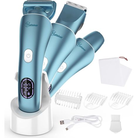Women's Electric Shaver Trimmer Intimate Bikini LED Display Waterproof IPX7 3 in 1 (Blue) (1/5)