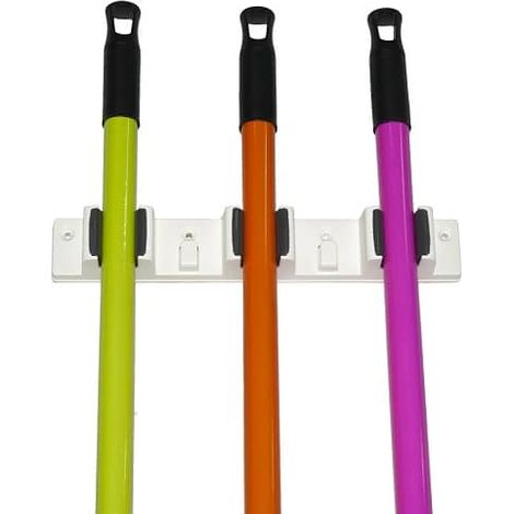 Soporte colgador fregonas y escobas de pared 3 posiciones  Blanco (1/3)