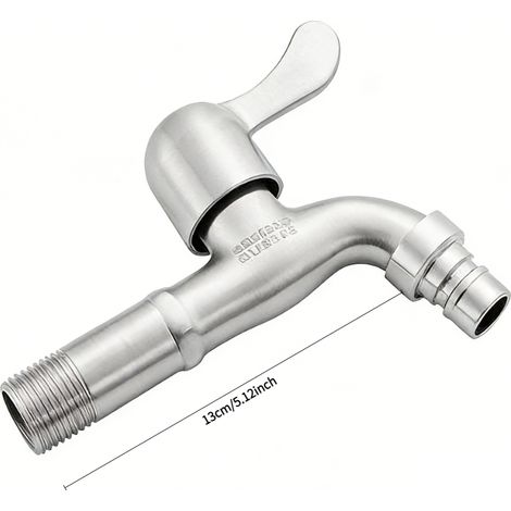 Robinet de jardin en acier inoxydable 304, adaptateur pour robinets muraux d'extérieur, adapté aux jardins, balcons, balais à franges, éviers, etc. (Poignée moulée de précision 7017, ND15, longueur mo (1/3)