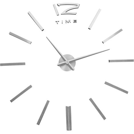 Horloge murale 3D miroir de luxe moderne à faire soi-même, grand format, autocollant décoratif argenté pour chambre, bureau ou maison. (1/5)