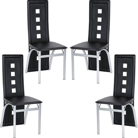 Set 4 Sedie da Pranzo in PVC,Confortevole Seduta Imbottita,Nero (1/5)