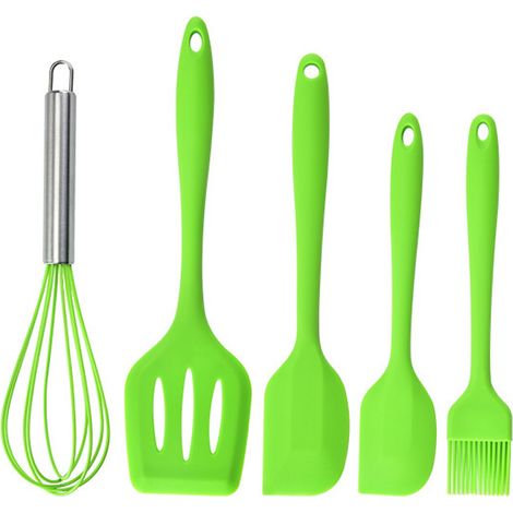 Ensemble Ustensiles Cuisine Silicone - Resistance Chaleur Et Usure - Poignee Ergonomique Antiderapante - Cuisson Silencieuse - Lot De 5 Pieces (1/5)