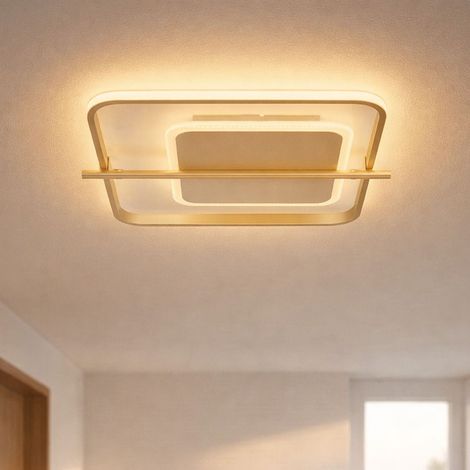 Deckenleuchte Wohnzimmerlampe LED Leuchte goldfarben Deckenlampe Schlafzimmer, Aluminium Metall,1x LED 36W 2650Lm warmweiß, LxBxH 40x36x5 cm