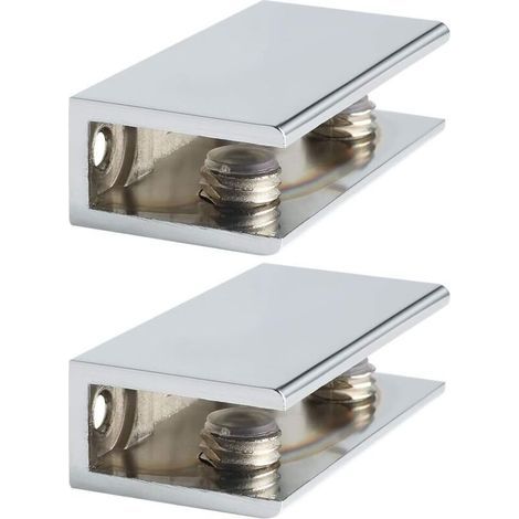 Support d'étagère rectangulaire réglable sans cadre, 2 pièces, pince robuste pour étagère en verre, chrome poli (1/5)