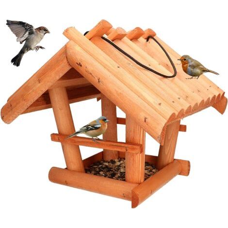 Mangeoire pour oiseaux en bois naturel acajou à suspendre + doublure de 0,5 kg-NANOTEH (1/5)