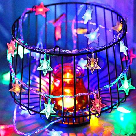 Guirnalda de luces en forma de estrella, 6 m, 40 LED, a pilas, luces LED, luces de hadas impermeables, luces de cortina navideñas, guirnaldas de luces para árbol de Navidad (1/4)