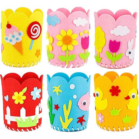 6 Paquets Kits de Couture pour Enfants, Sac à Main Non Tissé de Bricolage Mignon, Feutre en Tissu Cadeau de Couture Créatif pour Gamins Filles, (1/3)