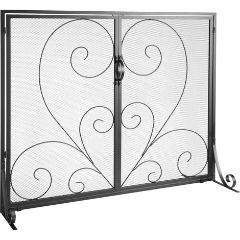Pare-feu de Cheminée 2 Panneaux Grille de Protection de Cheminée Fer 99x80,2 cm Robuste avec Porte Pare-étincelles Autoportant Installation Simple pour Salon Décoration d'Intérieur Vintage, Noir (1/5)