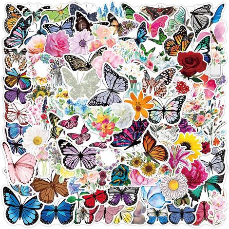 un Ensemble De 100 Nouveaux Autocollants Colors De Graffiti De Fleur De Papillon Cahier Autocollants Impermables De Valise De Planche Roulettes (1/5)