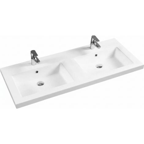 Lavabo doble rectangular de encastre - 120 x 46 cm - Blanco brillo - LIVO