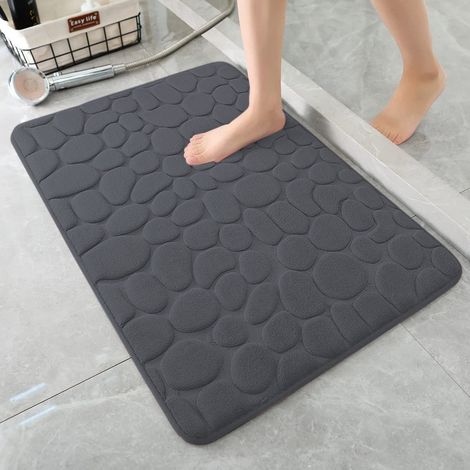 Tapis de bain 1 pièce, tapis de bain en éponge 18D, tapis de bain absorbant, tapis de douche, paillasson décoratif, tapis antidérapant pour salle de bain et salon, 60 x 90 cm, gris foncé (1/4)