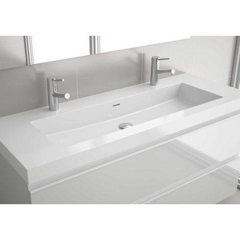 Waschtisch TOSCANA 1200 Mit 2 Bohrungen ohne SiphonMINERALGUSS WEIß 1205 x 50 x460 mm (1/5)