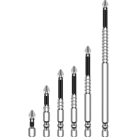Lot de 6 Embouts K5, Embouts Anti-Dérapants, Vissage Magnétiques Cruciformes en Acier S2, 1/4 Hex 25 50 65 70 90 150 mm, Antidérapants Résistants aux Chocs pour Visseuse Perceuse Réparation (1/5)