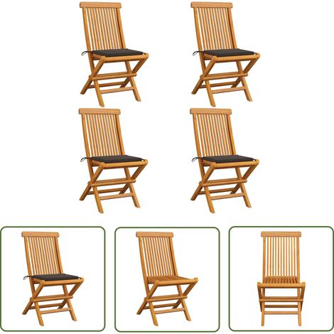 The Living Store Chaises de jardin et coussins taupe lot de 4 Bois teck massif - Chaise De Jardin Pliable - Chaise De Jardin En Bois - Chaise De Jardin Teck - Mobilier De Jardin - Set De Chaises De Ja (1/5)