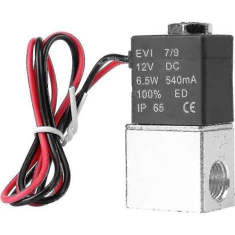 Électrovanne pneumatique en aluminium 12 V CC 1/4" 2 voies normalement fermée 1,2 MPa pour air et eau (12 V CC) (1/3)