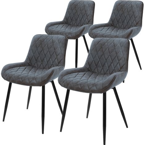 ML-Design Set di 4 Sedie per Sala da Pranzo Antracite con Schienale Sedia per Cucina con Rivestimento in Ecopelle Imbottita Gambe in Metallo Sedia Salotto Soggiorno Materiale Traspirante e Morbido
