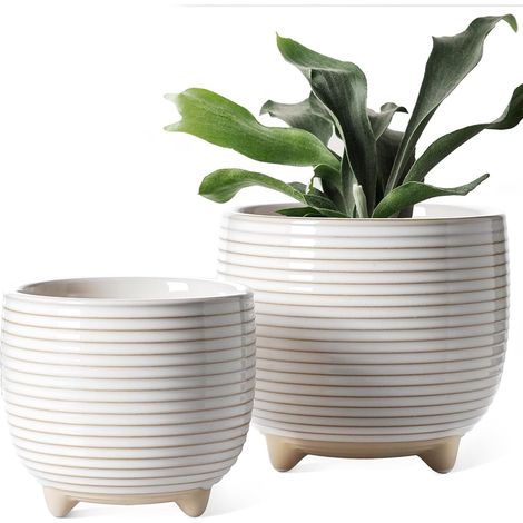 Pot de Fleurs en Céramique, Pots sur Pieds 13+16 cm pour Plantes, Moderne pour la Maison et Le Bureau, Pot d’Intérieur avec Trou de Drainage, Blanc à Émail Réactif (1/5)