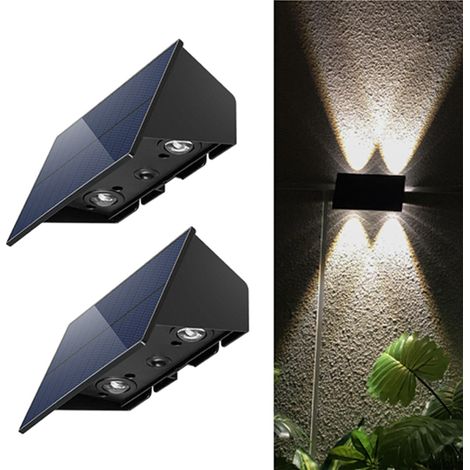 Lampes solaires blanc chaud, lot de 2 lampes solaires étanches d'extérieur, lampes d'extérieur de haut en bas solaires (murales) (1/5)