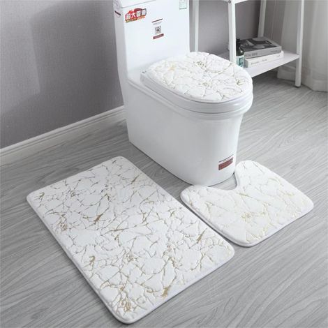 Badematte aus ultra-weichem Kunstkaninchenfell, 3-teilig (50x80 cm, U-förmig 40x50 cm, WC-Deckelabdeckung 38x46 cm), elegantes Design in Gold, ideal für weißes Badezimmer -lsw