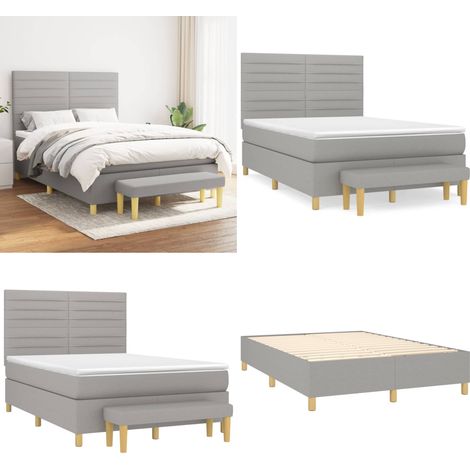 Sommier à lattes de lit avec matelas Gris clair 140x190cm Tissu - Lit Plateforme - Lit Double - Literie - Matelas À Ressorts Ensachés - Têtière Ajustable - Home & Living (1/5)