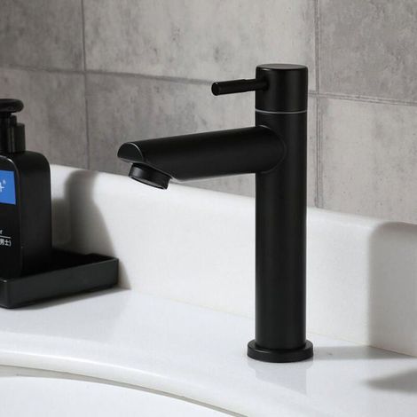 Mitigeur Lavabo Noir Salle de Bain, Robinet Vasque Eau Froide Colonne Hauteur 18cm, Design Moderne (1/4)