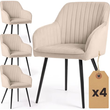 Juego de 4 sillas de terciopelo con costuras verticales FLORENCE Beige patas negras (1/5)