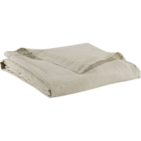 Drap plat réversible et bicolore en lin lavé traité stonewash naturel 240 x 300 cm - PANGIVO (1/2)