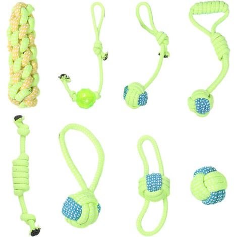Jouets à tirer pour chiens, en coton, ensemble de 8 pièces, jeu durable pour animaux de compagnie. (1/5)
