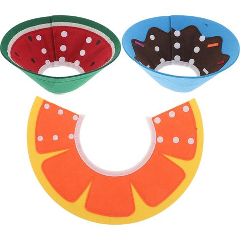 Lot de 3 Colliers Élisabéthains Ajustables pour Animaux Postopératoire Doux Plastique Souple Taille M Couleurs Pastèque Donut Orange (1/5)