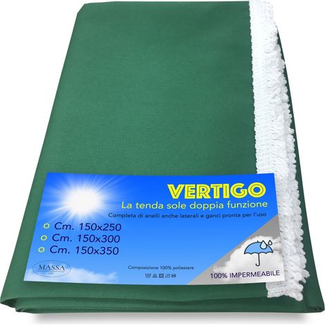 TENDA SOLE VERTIGO da esterno GIARDINO balcone VERDE UNITO impermeabile e idrorepellente Cm. 150 x 350