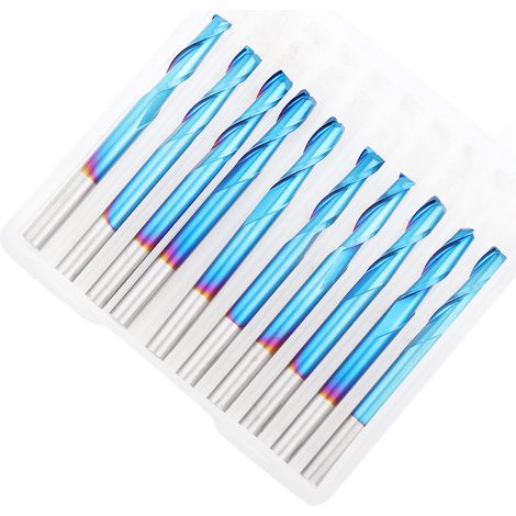 10-teiliges Set 2-schneidiger Spiralkugelfräser, blau beschichtet, Fräser, Gravierwerkzeug, 3,175 x 12 mm (1/5)