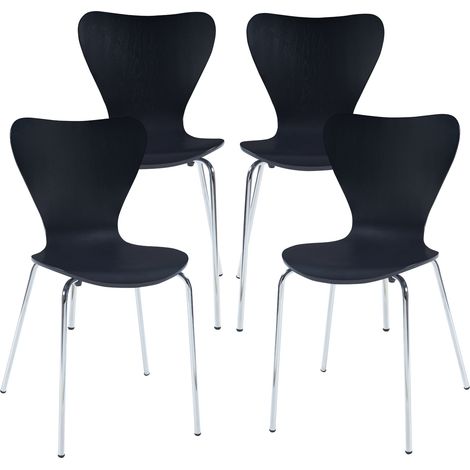 Set di 4 Sedie da Sala Essunga Impilabili - Nero / Cromato [en.casa]