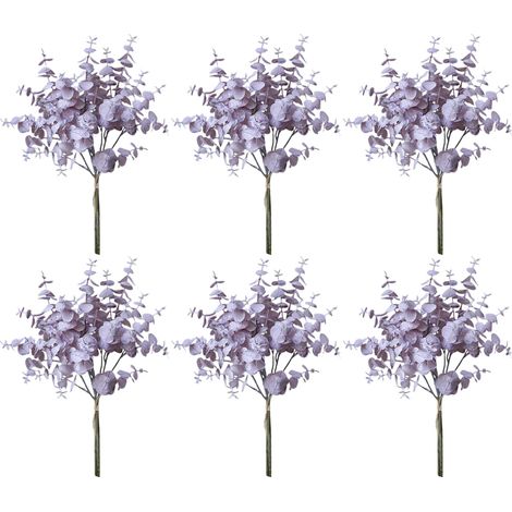 [Violett 6 Sträuße pro Packung] 6 künstliche Eukalyptus- und Silberblattblüten, künstliche Baumzweige im europäischen Stil, künstliche Blumen für die Heim- und Hochzeitsdekoration. (1/3)