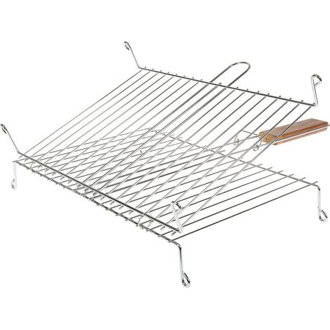 ruecab 1086 Rack di barbecue doppia su piedi in acciaio inox manico legno argento 30x40cm (1/5)