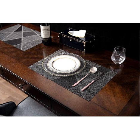 Sets de table - Lot de 6 sets de table en PVC antidérapants, lavables et résistants à la chaleur, 45 x 30 cm, en vinyle tissé (noir) (1/4)
