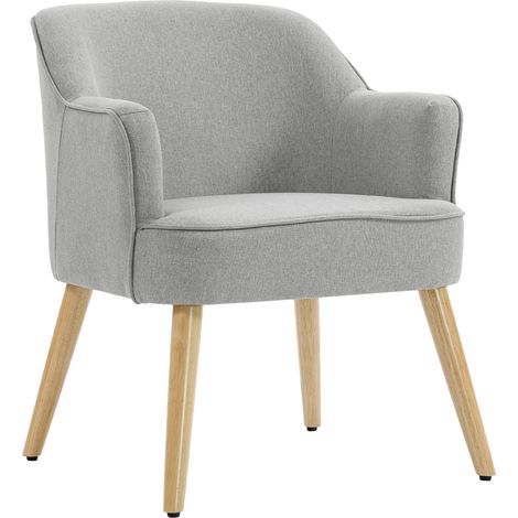 HOMCOM butaca de salón moderna tapizada en lino con patas de madera, reposabrazos acolchado grueso y almohadillas ajustables para dormitorio, gris (1/5)