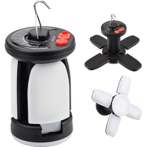 Lampe Camping Solaire Rechargeable USB Lampe Camping LED Pliable  avec 6 Modes d'éclairage Portable Lampe Tente Camping Éclairage Urgence Randonnée [Classe énergétique A++] (1/5)