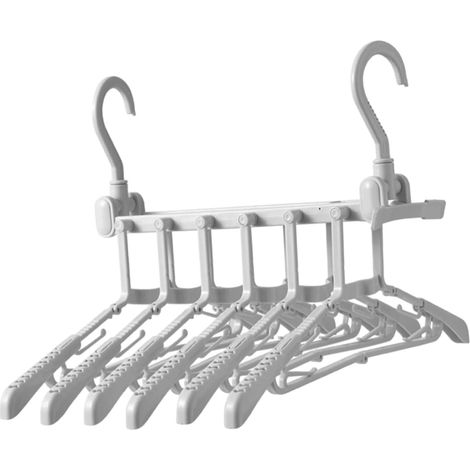 Perchero plegable multifuncional con perchas retráctiles, ideal para guardar ropa en casa, color blanco. (1/5)
