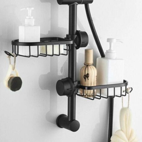 2x tagre Douche Sans Percage Inox,Noir tagre Salle de Bain Tlescopique Inoxydable, Tablette Support Douche, Porte Savon Barre Douche, Serviteur Douche pour Shampooing
