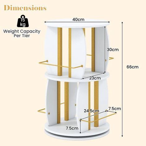 Rotating Wooden Bookshelf with Safety Rail, 40x40x66 cm, White (1/5)