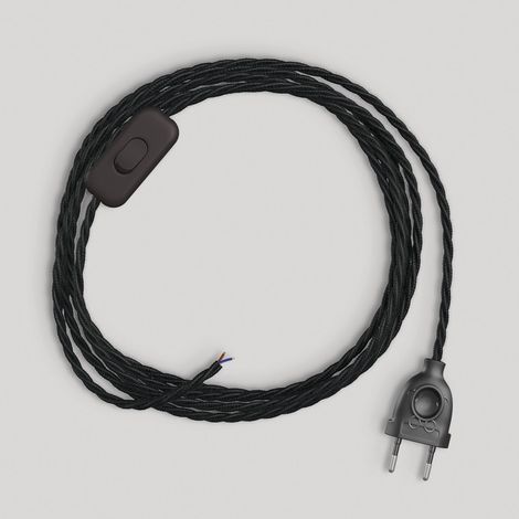 creative cables - Cablaggio per Lampada, Cavo TC04 Cotone Nero 1,80 m. Scegli Il Colore dell'interuttore e della Spina. - Nero