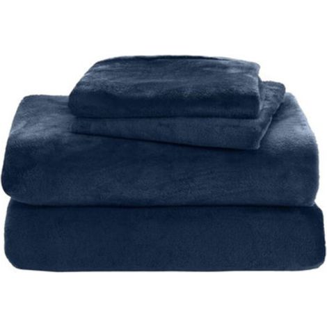Ensemble de draps en laine (1 drap + 2 taies d'oreiller), en tissu micropolaire ultra-doux, bleu marine, 200x220cm.