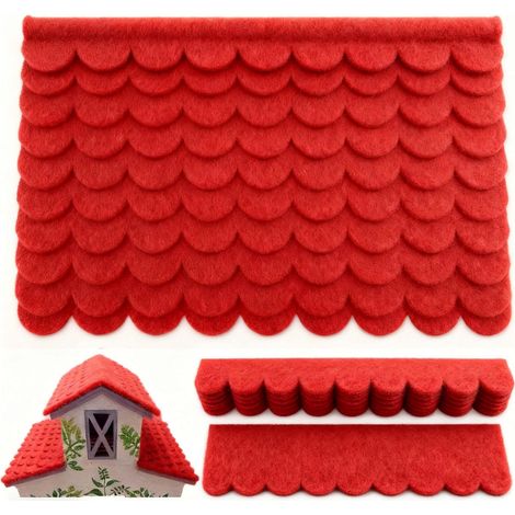 Lot de 32 Plaques Toit Adhésives - Tuiles Rouges en Plastique - Protection Imperméable - Pour Nichoirs et Niche Chien - 30x5cm et 30x11cm (1/5)