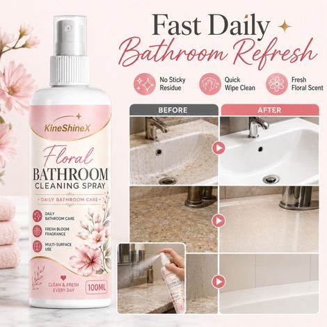 KineShineX Bathroom Floral Scented Cleaning Spray quickly removes limescale and soap stains, and cleans mirror tiles and faucets. (1/5)